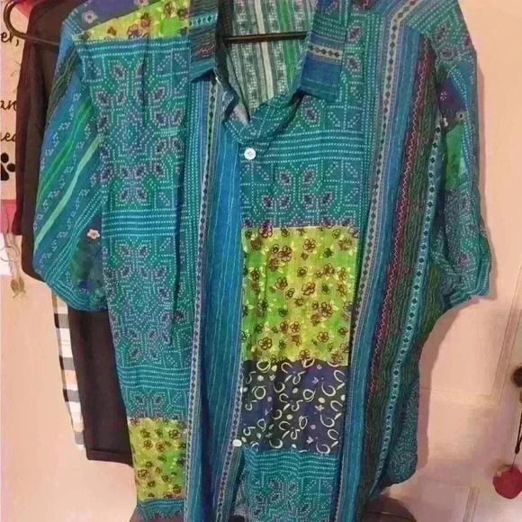 Dark blue and green button up dress shirt - Picture 2 of 3